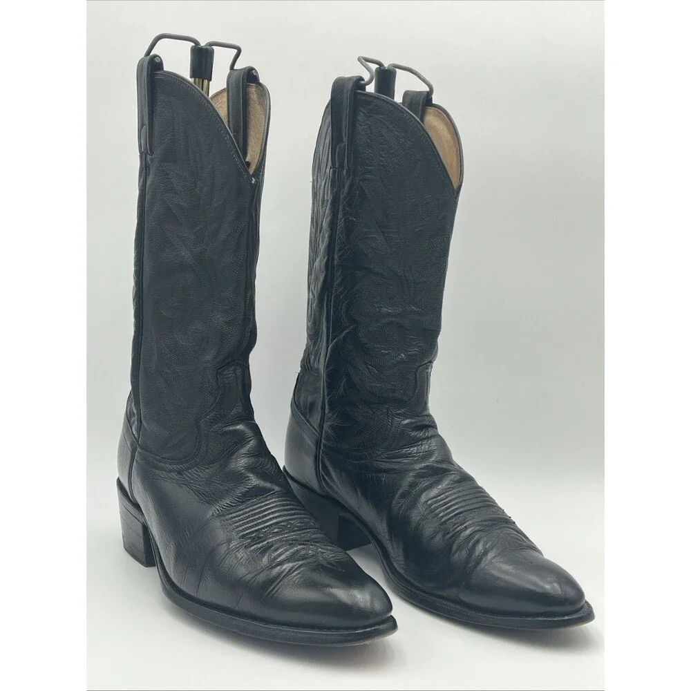 Dan Post DP111 Black Leather Cowboy Western Boots Men's Size 12D USA Style